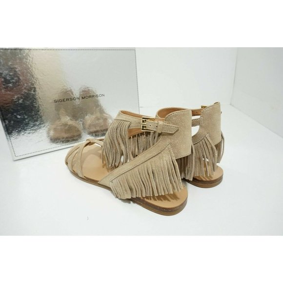 Sigerson Morrison Bross Light Gold Leather Women's Flats Sandals Size 8.5 M - Picture 9 of 10